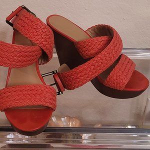 Nine West orange  braided rope wedges